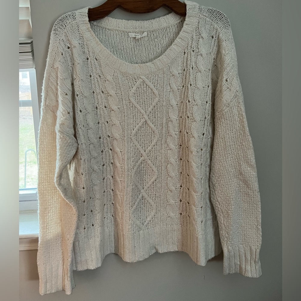 White cable knit sweater